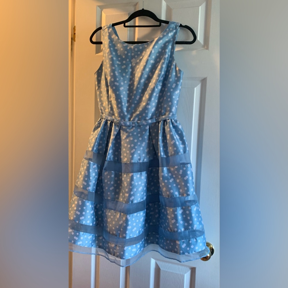 Taylor Taffeta blue and white polka dot dress